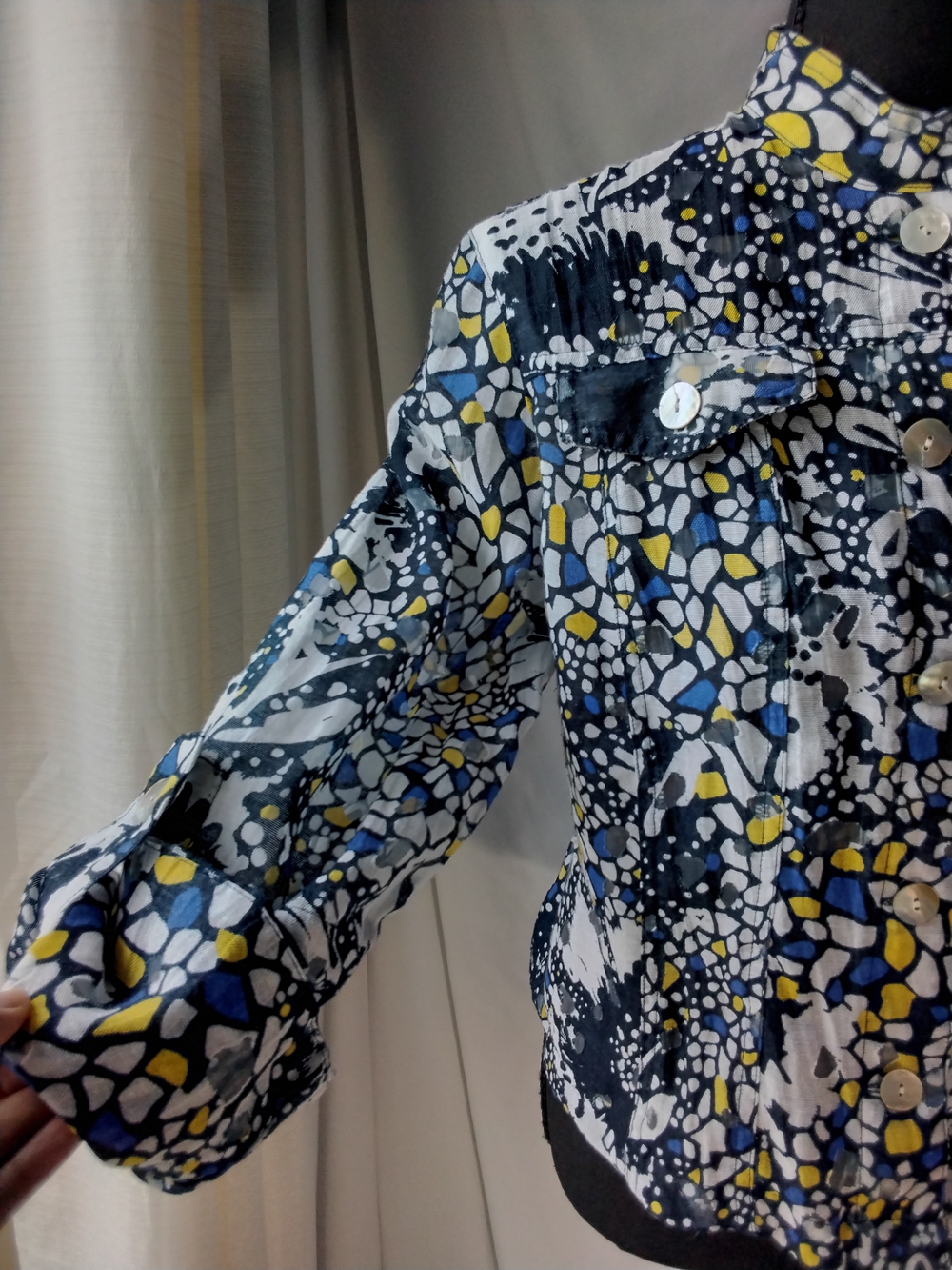 Ruby Rd. Navy Floral Mosaic Button-Front Top - Picture 2 of 6